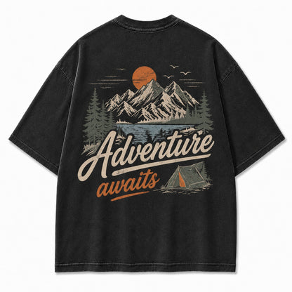 Adventure Awaits Mountain Camp Washed T-Shirt