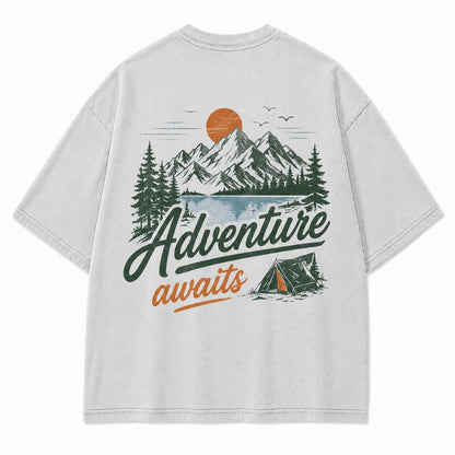 Adventure Awaits Mountain Camp Washed T-Shirt