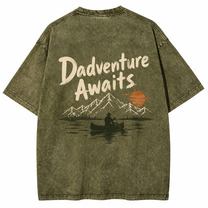 Dadventure Awaits Canoe Washed T-Shirt